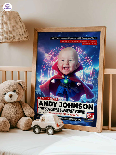 Custom Baby News Poster, Funny Baby Wizard Wall Art, Personalized Superhero Nursery Print, Newborn Keepsake Gift, Baby Shower Decoration
